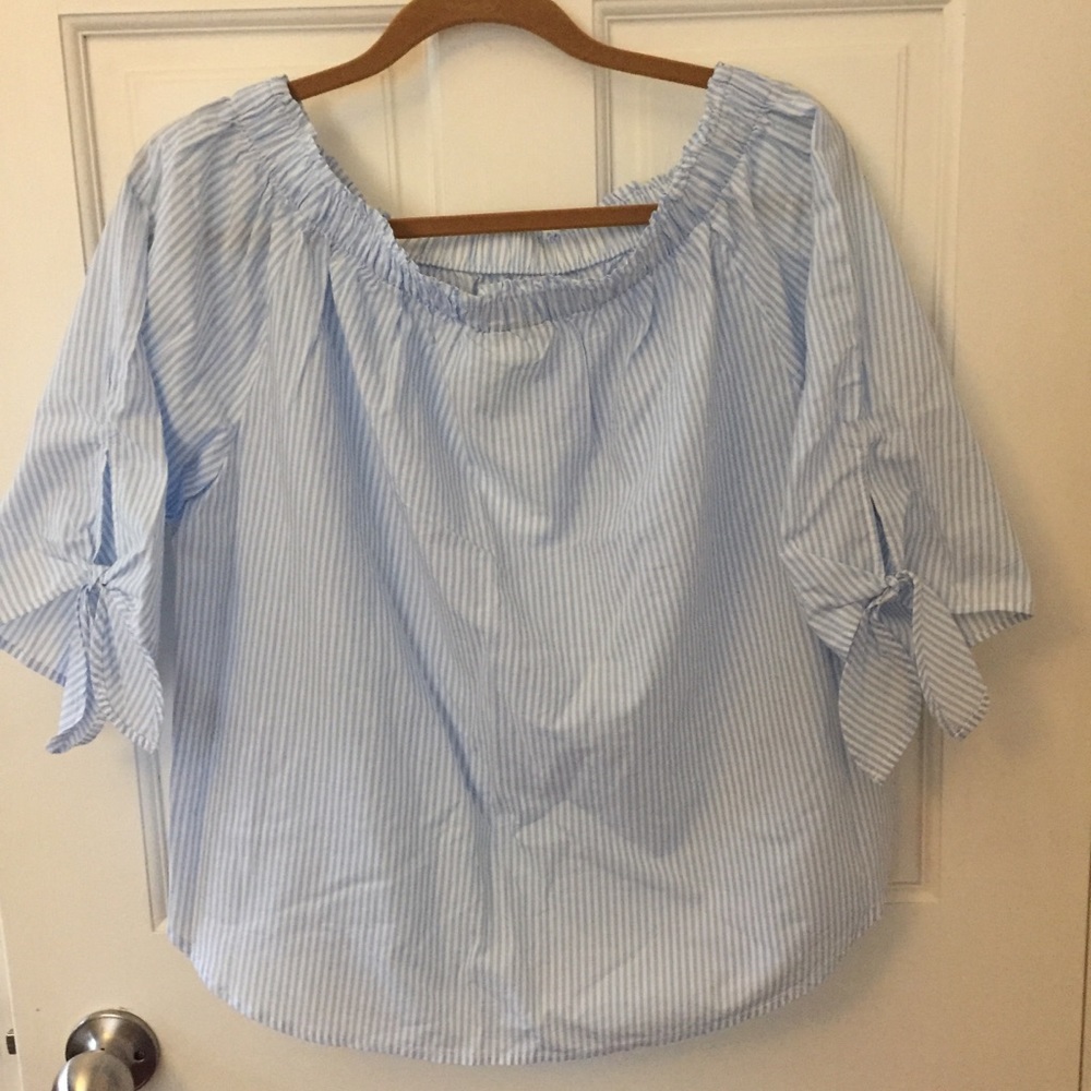 H&M off the shoulder blue stripe top